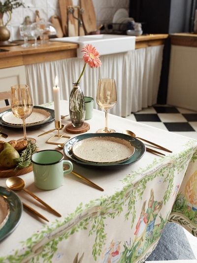 Скатерть "Этель" Акварельные зайцы 110х147 см, 100% хл, саржа 190 гр/м2