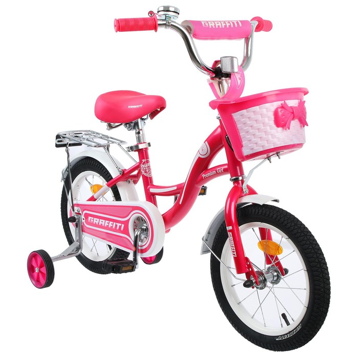 Велосипед 14" GRAFFITI Premium Girl, цвет розовый/белый - фото 1927675154