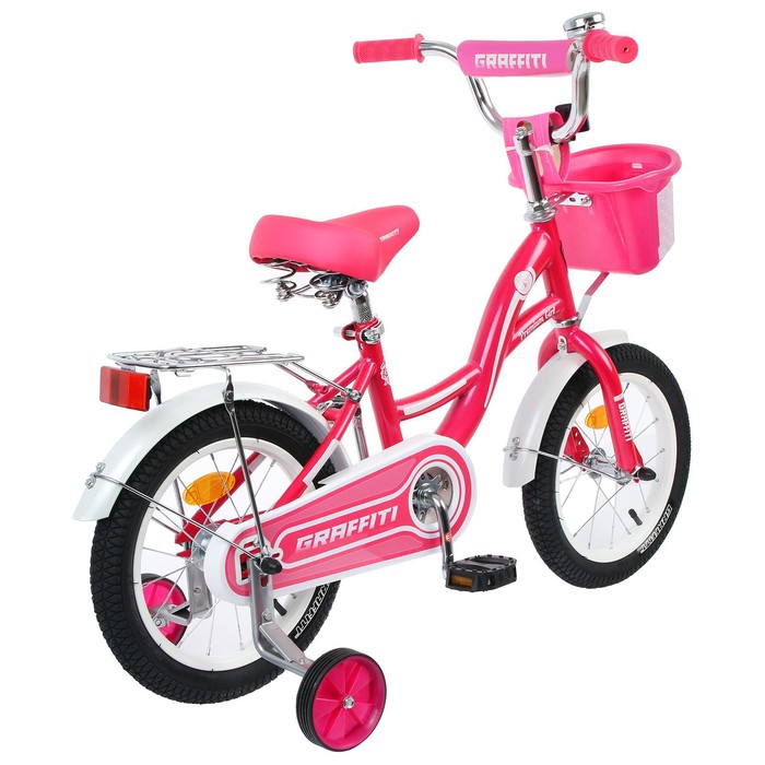 Велосипед 14" GRAFFITI Premium Girl, цвет розовый/белый - фото 1927675155