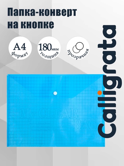 Папка-конверт на кнопке, А4, 180 мкм, Calligrata «Клетка», тонированная, синяя