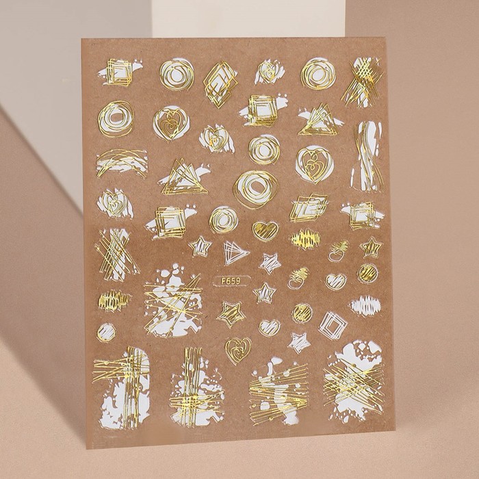 Наклейки для ногтей «Drawings», металлизированные, цвет белый/золотистый - Фото 1