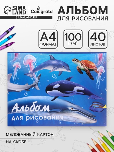 Альбом для рисования Calligrata «Морской мир» А4, 40 листов, на скрепке, плотность листов 100 г/м², обложка из мелованного картона