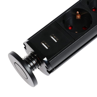 Розетка выдвижная Luazon, 16 А, трёхместная, в стол, 2xUSB, 2.1 A, чёрная