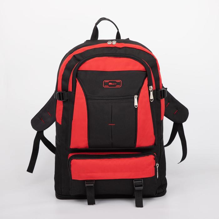 Рюкзак туристический, 65 л, отдел на молнии, наружный карман, цвет чёрный/красный - Фото 1