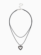 Чокер «Двойной» с нитью, сердечко, цвет бело-чёрный в серебре, L=32 см - Фото 2
