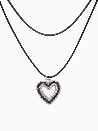 Чокер «Двойной» с нитью, сердечко, цвет бело-чёрный в серебре, L=32 см