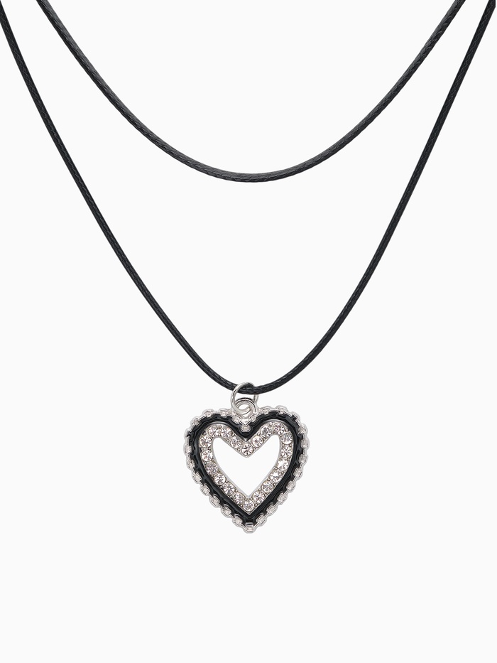 Чокер «Двойной» с нитью, сердечко, цвет бело-чёрный в серебре, L=32 см - Фото 1