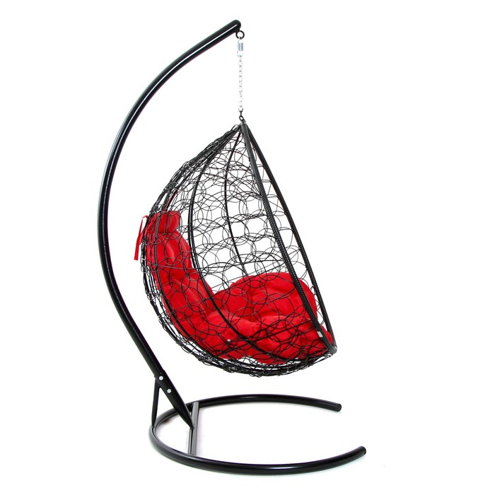 Подвесное кресло КОКОН «Капля» красная подушка, стойка, черное - фото 1908676075