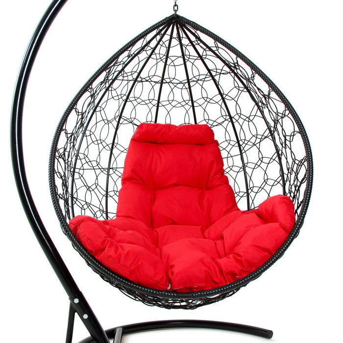 Подвесное кресло КОКОН «Капля» красная подушка, стойка, черное - фото 1908676078