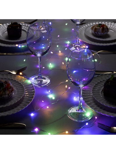Гирлянда «Мишура» 10 м, роса, IP20, серебристая нить, 200 LED, свечение мульти, 12 В