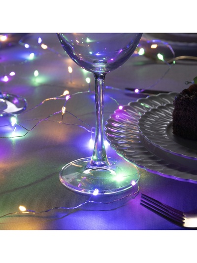 Гирлянда «Мишура» 10 м, роса, IP20, серебристая нить, 200 LED, свечение мульти, 12 В