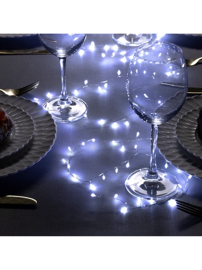 Гирлянда «Мишура» 2 м, роса, IP20, серебристая нить, 100 LED, свечение белое, USB