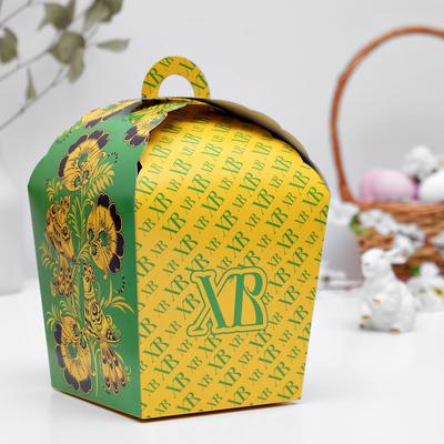 Пасхальная подарочная коробочка «ХВ», зеленая хохлома, 17×17×26 см