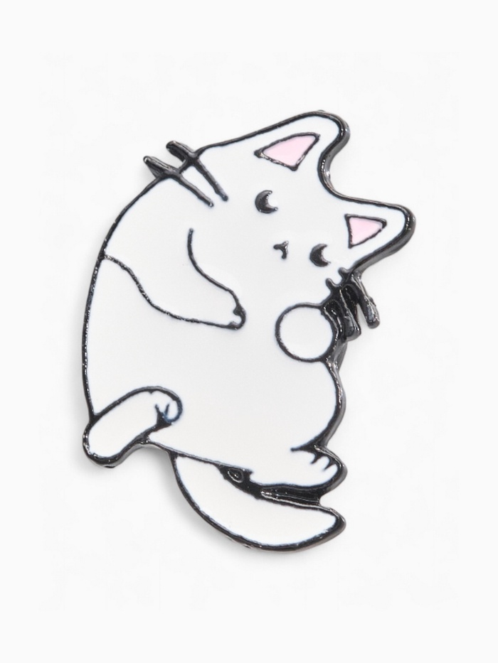 Значок «Котейка», цвет белый в чёрном металле - Фото 1
