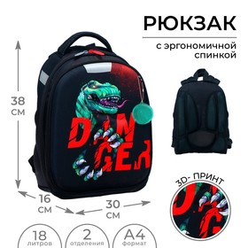 Рюкзак каркасный школьный, 38 х 30 х 16 см, 3D-рисунок, Calligrata Т Danger