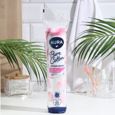 Ватные диски Aura, прошитые, 120 шт.
