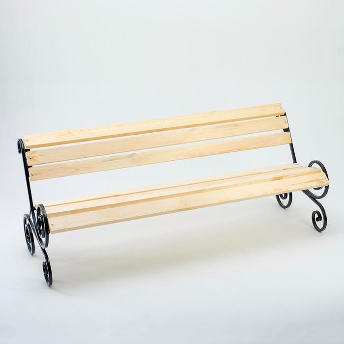 Деревянная скамейка со спинкой "Завиток", 2х0.95х1 м, металлические ножки, для сада, уличная - Фото 1