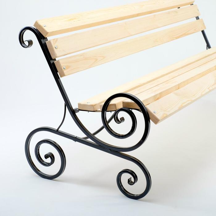 Деревянная скамейка со спинкой "Завиток", 2х0.95х1 м, металлические ножки, для сада, уличная - фото 1907217746