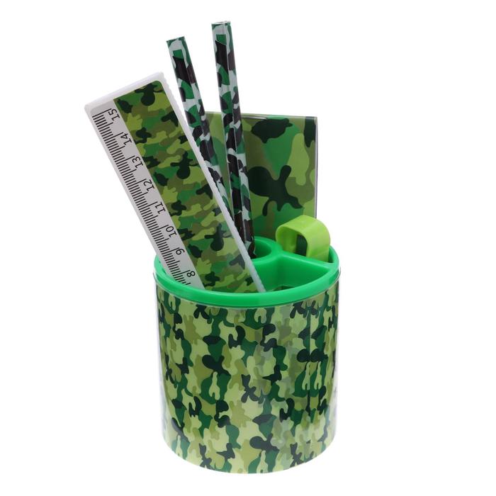 Набор настольный детский «Милитари» (подставка+2 карандаша+линейка+точилка+ластик+блокнот 8 листов) - Фото 1