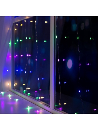 Гирлянда «Занавес» 1.6×1.6 м, роса, IP20, серебристая нить, 160 LED, свечение мульти, 8 режимов, 220 В