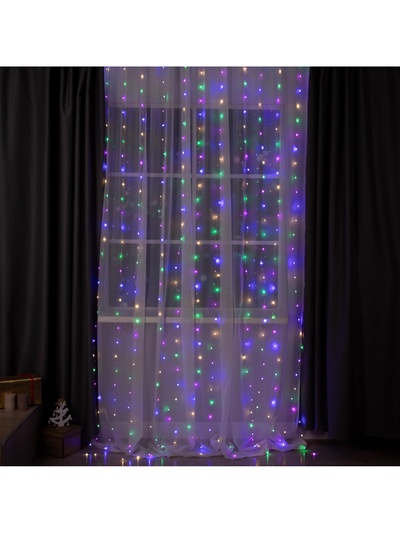 Гирлянда «Занавес» 2×3 м, роса, IP20, серебристая нить, 450 LED, свечение мульти, 8 режимов, 220 В