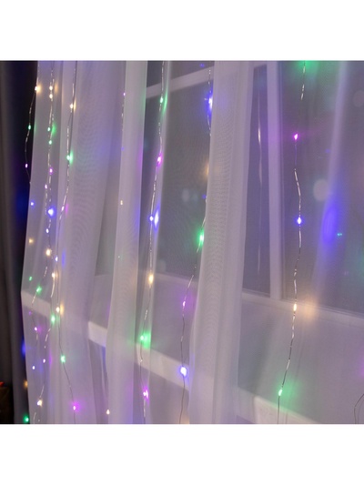 Гирлянда «Занавес» 2×3 м, роса, IP20, серебристая нить, 450 LED, свечение мульти, 8 режимов, 220 В