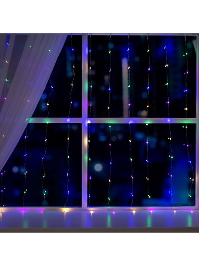 Гирлянда «Занавес» 1×1 м, роса, IP20, серебристая нить, 100 LED, свечение мульти, 12 В