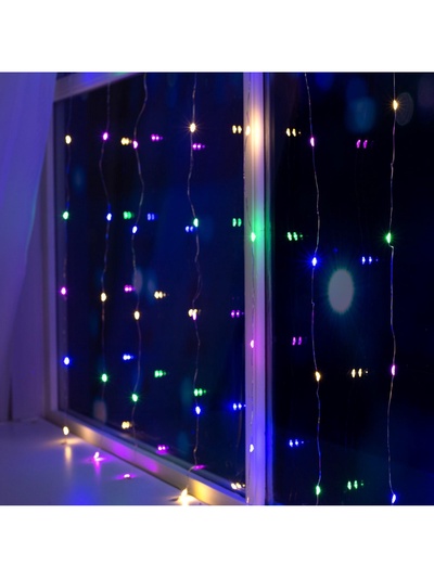 Гирлянда «Занавес» 1×1 м, роса, IP20, серебристая нить, 100 LED, свечение мульти, 12 В