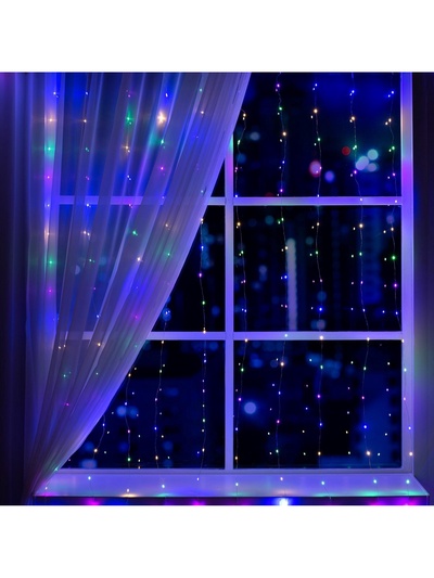 Гирлянда «Занавес» 2×2 м, роса, IP20, серебристая нить, 300 LED, свечение мульти, 12 В