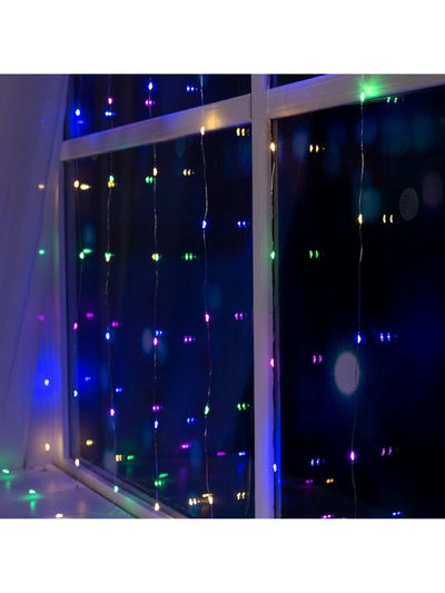 Гирлянда «Занавес» 2×2 м, роса, IP20, серебристая нить, 300 LED, свечение мульти, 12 В