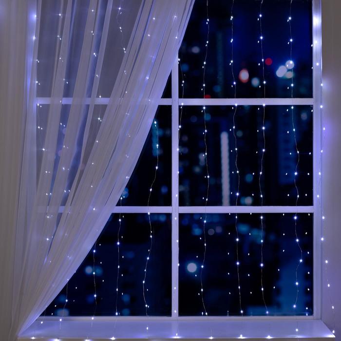 Гирлянда «Занавес» 2 × 2 м роса, IP20, серебристая нить, 300 LED, свечение белое, 12 В - Фото 1