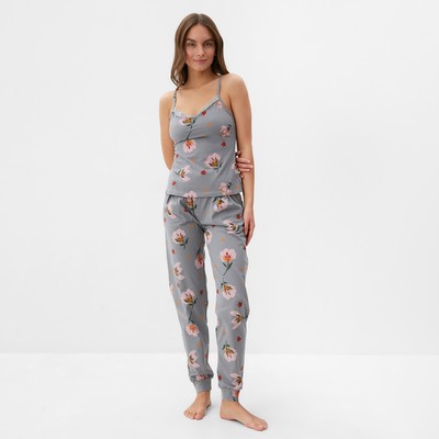 Пижама женская (майка, брюки) KAFTAN «Цветы», размер 40-42, серая