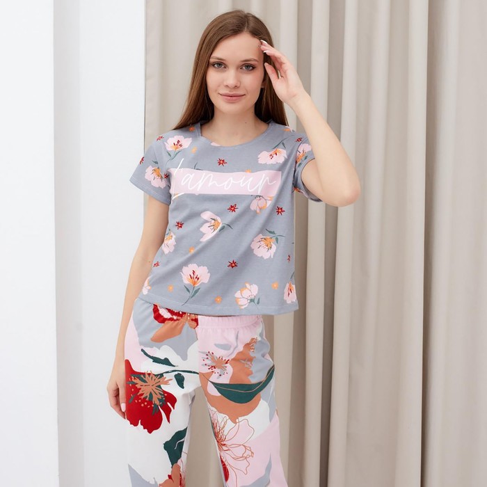 Футболка женская укор. KAFTAN "Цветы" р. 40-42 - Фото 1