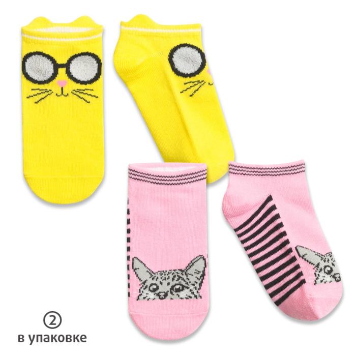 Носки для девочек, размер 12-14 см, цвет жёлтый, розовый, 2 пары - Фото 1