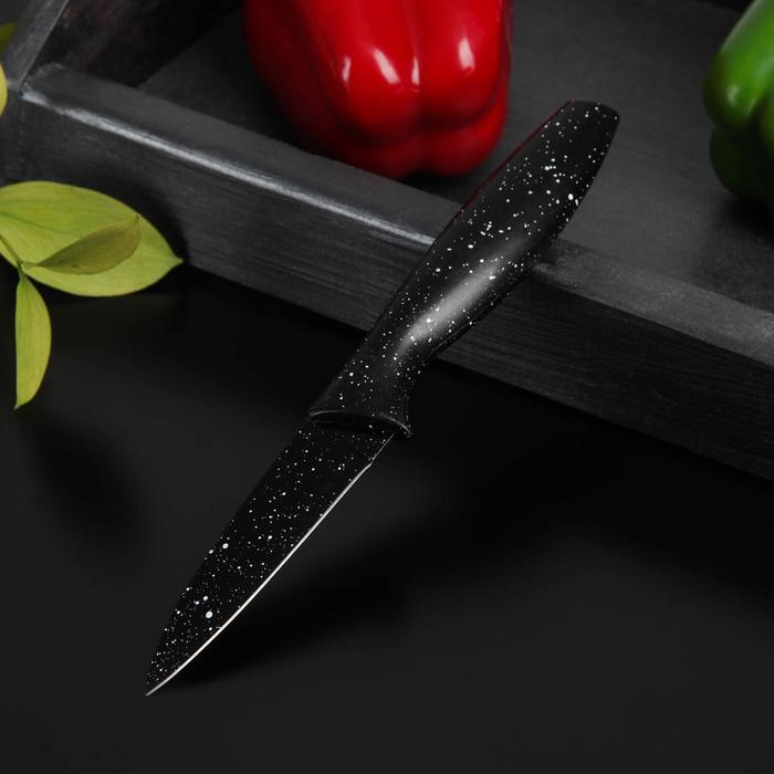 Нож с антиналипающим покрытием Доляна «Зефир», для овощей, лезвие 9 см, цвет чёрный - Фото 1
