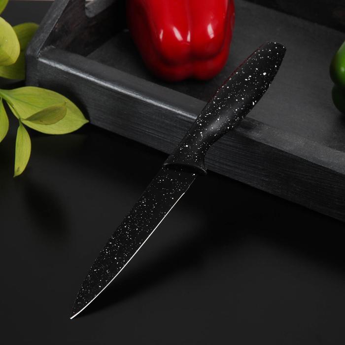Нож с антиналипающим покрытием Доляна «Зефир», универсальный, лезвие 12,5 см, цвет чёрный - Фото 1
