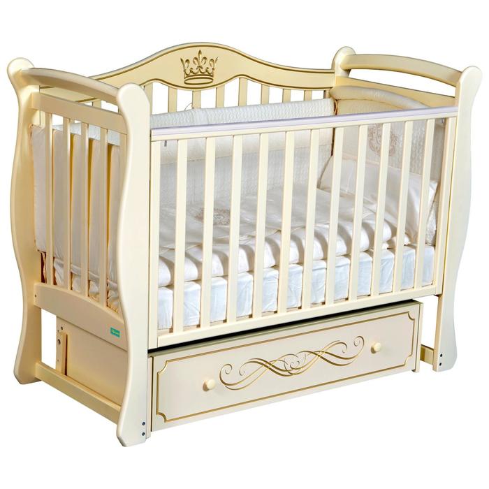 Кроватка Monica, автостенка, ящик, универсальный маятник, цвет слоновая кость