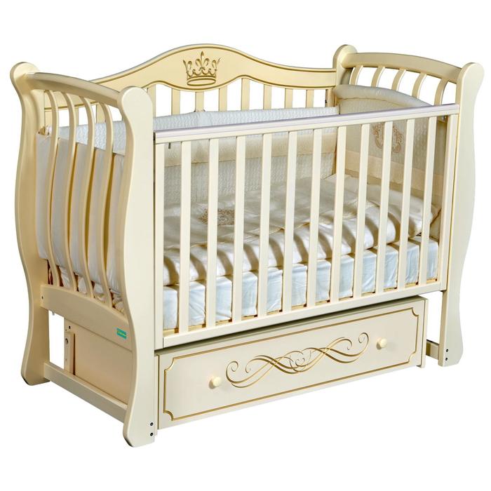 Кроватка Monica Elegance, автостенка, ящик, универсальный маятник, цвет слоновая кость