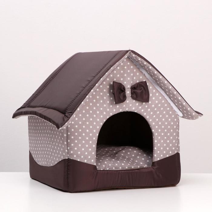Домик для животных «Звёздочки», 34×32×37 см, коричневый - Фото 1