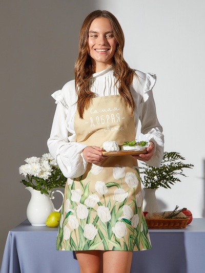 Фартук кухонный «Этель. Белые тюльпаны», 60×70 см, 100% хлопок, саржа 190 г/м²