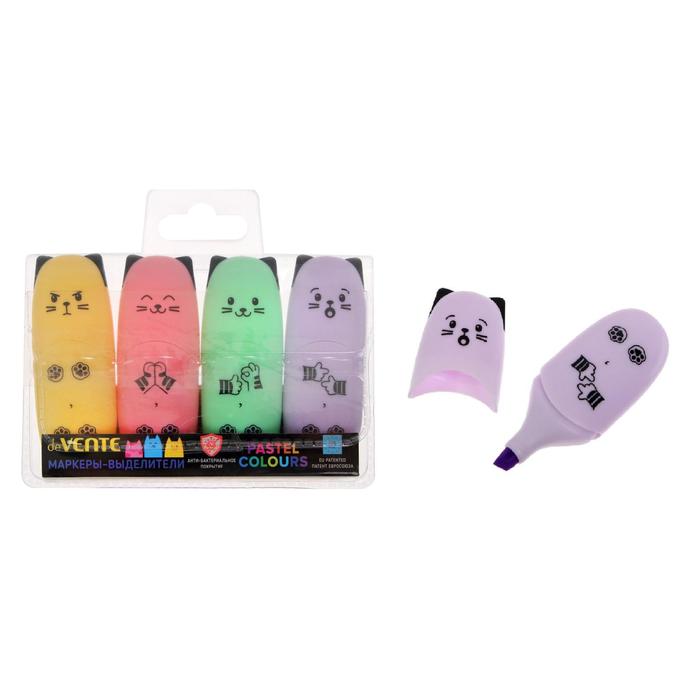 Набор маркеров текстовыделителей 4 цвета Pastel , 5,0 мм, deVENTE Kitty (пастельные цвета), мини-корпус с АНТИБАКТЕРИАЛЬНЫМ покрытием, в пластиковой упаковке - Фото 1