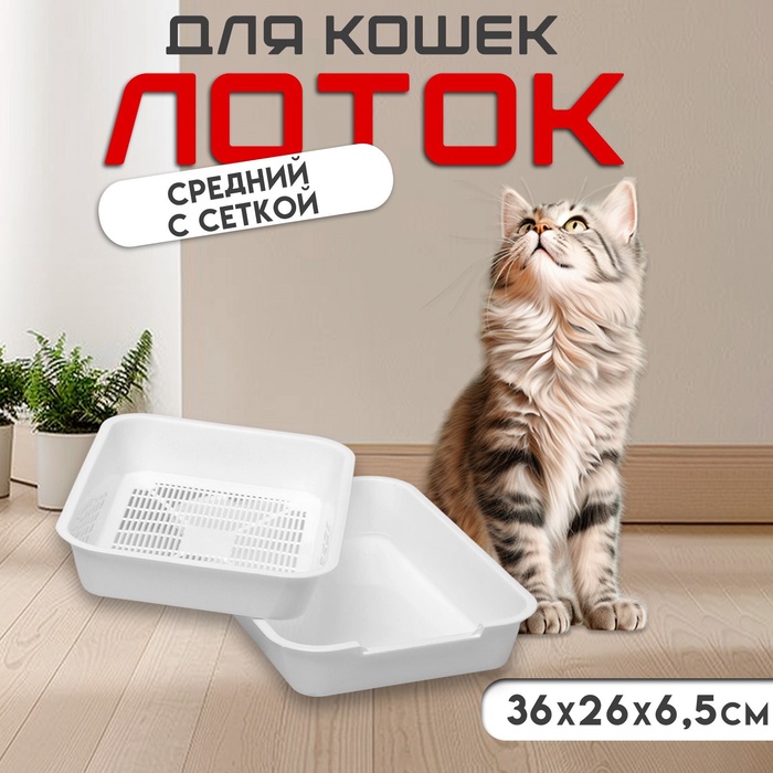 Туалет средний с сеткой 36×26×6.5 см, белый - Фото 1