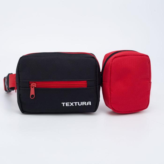 Сумка детская поясная на молнии, TEXTURA, наружный карман, цвет чёрный/красный - Фото 1