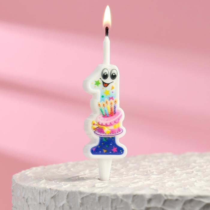 Свеча для торта "С глазками", 10,2 см, цветная цифра 1 - Фото 1