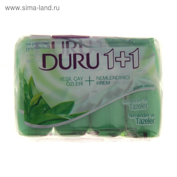 мыло DURU 1+1 Cream+Green Tea Зеленый чай экопак 4 х 90 гр - Фото 1
