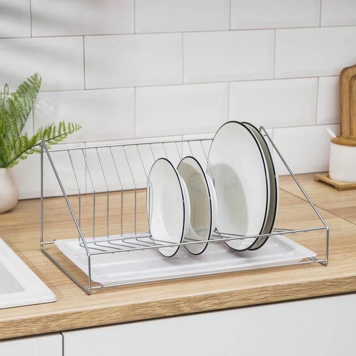 Сушилка для посуды с поддоном, 38×17.5×23.5 см, хром - Фото 1