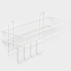 Полка для ванной прямая, 4 крючка, 33×12.5×21 см, белая - Фото 1