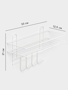 Полка для ванной прямая, 4 крючка, 33×12.5×21 см, белая - Фото 2