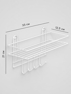 Полка для ванной прямая, 4 крючка, 33×12.5×21 см, белая - Фото 2