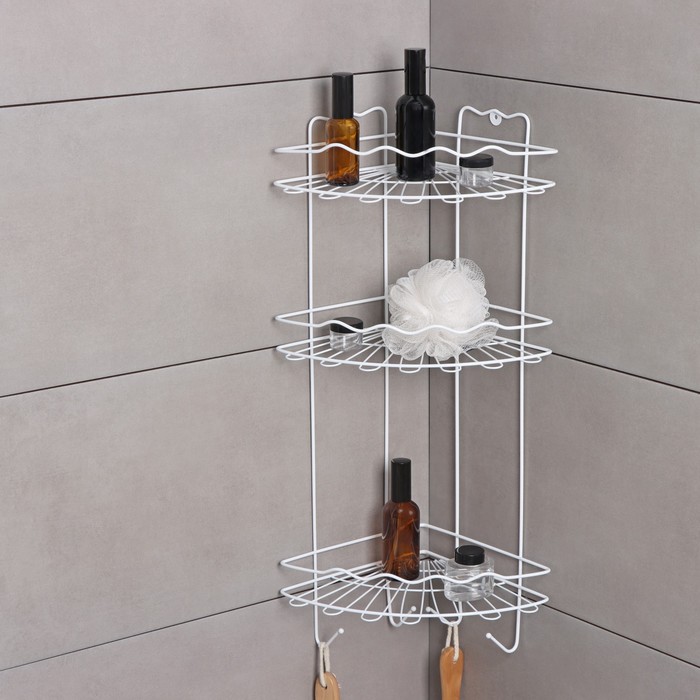 Полка для ванной угловая «Волна», 3-ярусная, 24×24×64 см, белая - Фото 1